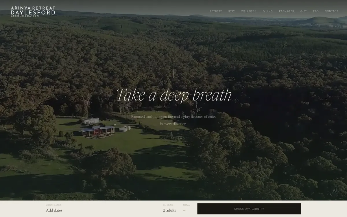Arinya Retreat website homepage